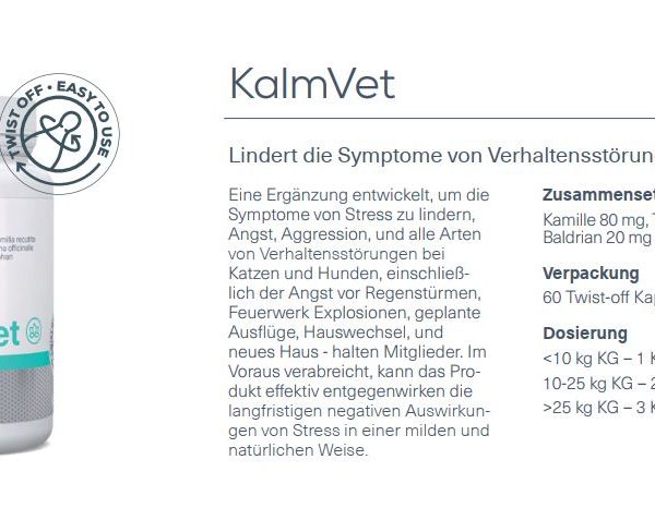 Nahrungsergänzung – VetExpert KalmVet Beruhigungsmittel Hund Stress Katze