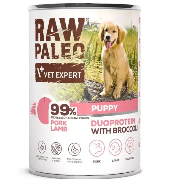 RAW PALEO Pork & Lamb Puppy Can – Nassfutter mit Schwein, Lamm und Brokkoli für Welpen