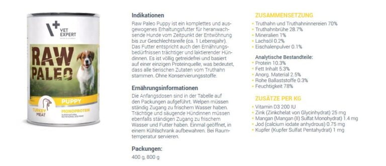 VETEXPERT Raw Paleo Puppy Truthahn Hundefutter