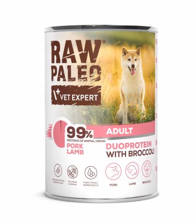 VETEXPERT Hundenassfutter – Raw Paleo Adult Schwein, Lamm und Brokkoli - Hundefutter getreidefrei