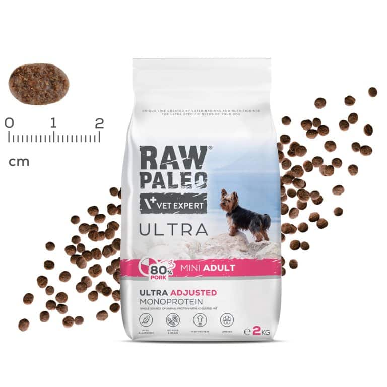 Hundetrockenfutter – Raw Paleo Ultra Schwein Adult Mini - Hundefutter - Trockenfutter für erwachsene Hunde kleiner Rassen