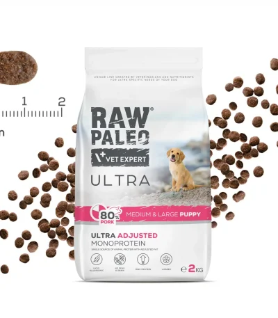 Hundetrockenfutter – Raw Paleo Ultra Schwein Puppy Medium & Large - Hundefutter - Trockenfutter für Welpen mittlerer und großer Rassen