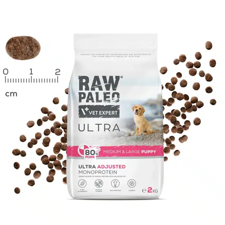 Hundetrockenfutter – Raw Paleo Ultra Schwein Puppy Medium & Large - Hundefutter - Trockenfutter für Welpen mittlerer und großer Rassen