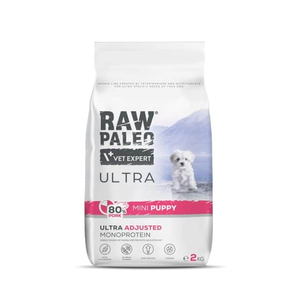 Hundetrockenfutter – Raw Paleo Ultra Schwein Puppy Mini - Hundefutter - Trockenfutter für Welpen kleiner Rassen