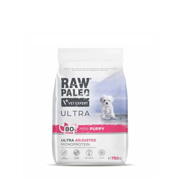 Hundetrockenfutter – Raw Paleo Ultra Schwein Puppy Mini - Hundefutter - Trockenfutter für Welpen kleiner Rassen